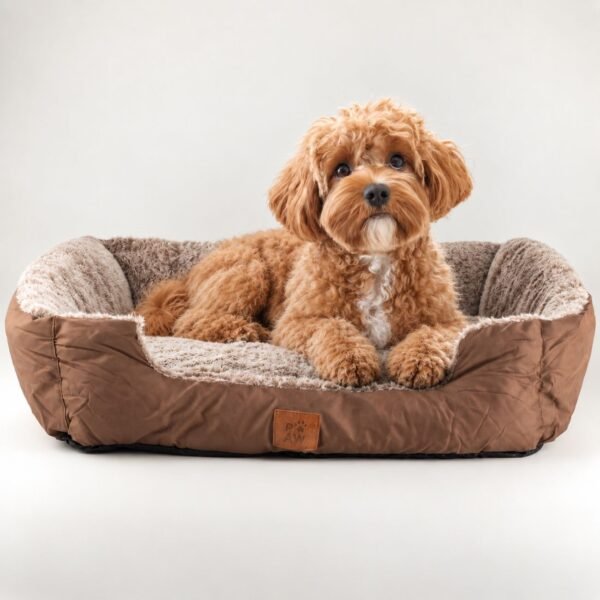 PAW Small Plush Teddy Brown Pet Bed (60 × 45 × 17cm)