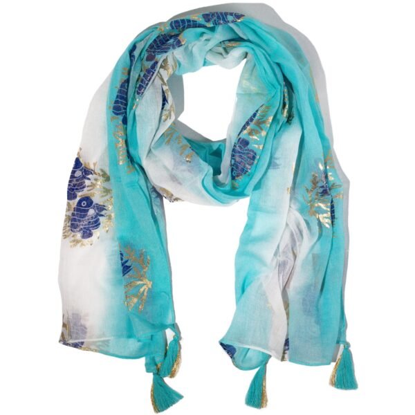 Nomad Sari Turquoise & Gold Aqua Fish Print Scarf (180 x 50cm)
