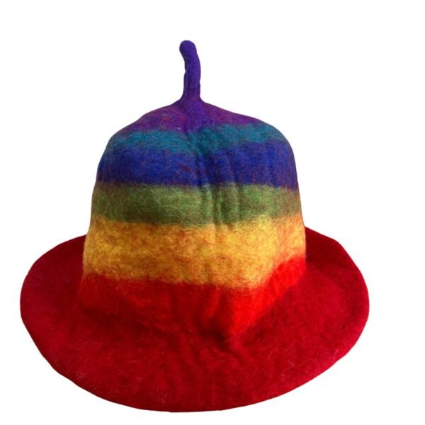 Ancient Wisdom Rainbow Colours Design Felted Sauna Bowl Hat