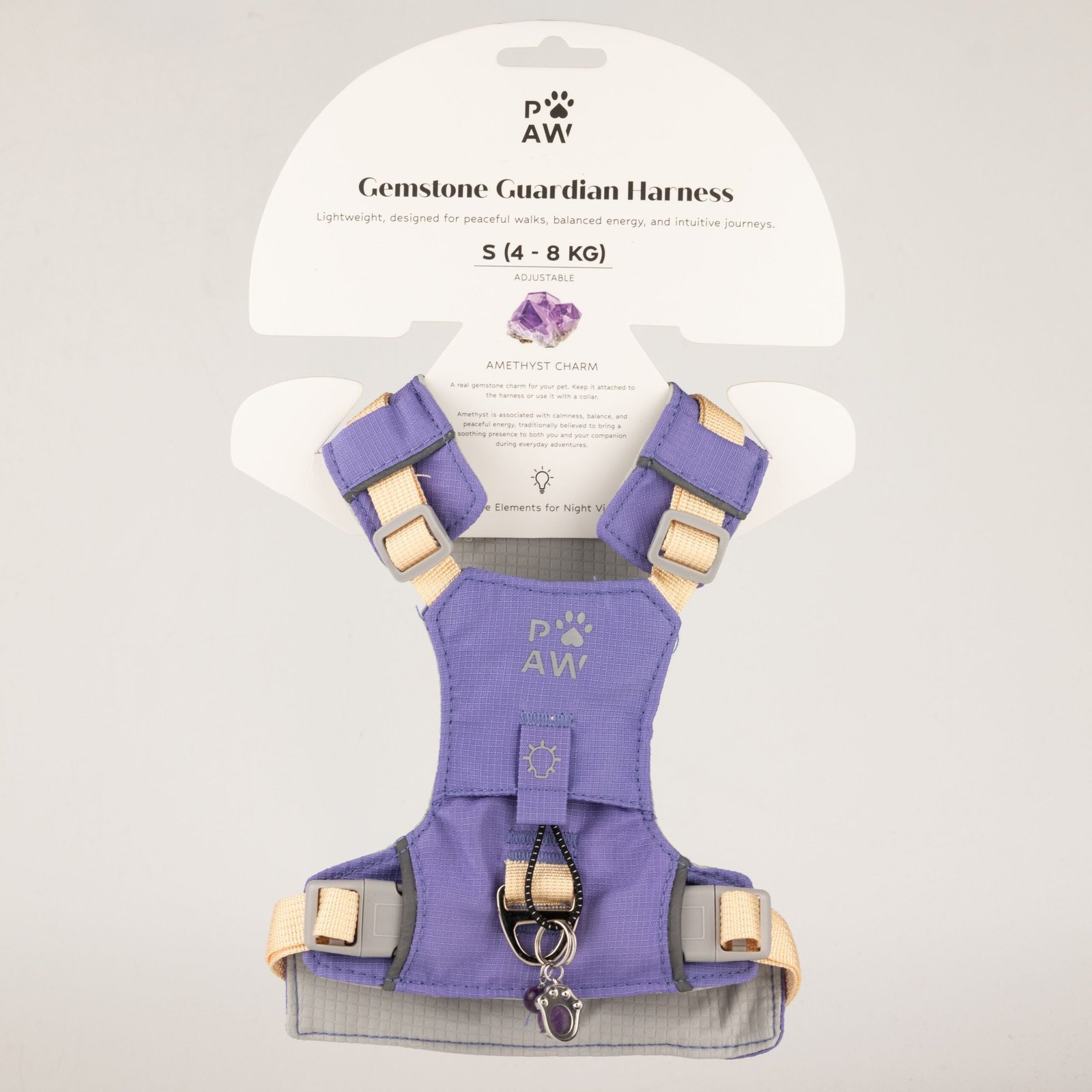 bG9jYWw6Ly9tZWRpYS9IUi80RC82MFIzMEMxSjZSVEs0REhSLzQxNTNjYTFiLmpwZw.jpg PAW Small (4-8Kg) Dog Step-in Guardian Harness with Reflective Mesh (Lavender) - Amethyst Charm - Image 1