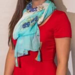 Nomad Sari Turquoise & Gold Aqua Fish Print Scarf (180 x 50cm) - Image 2