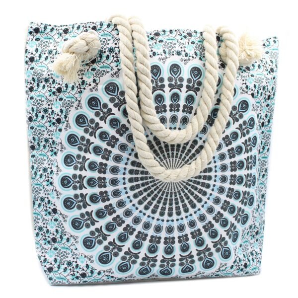 Ancient Wisdom Rope Handle Mandela Design Bag - Sky Blue