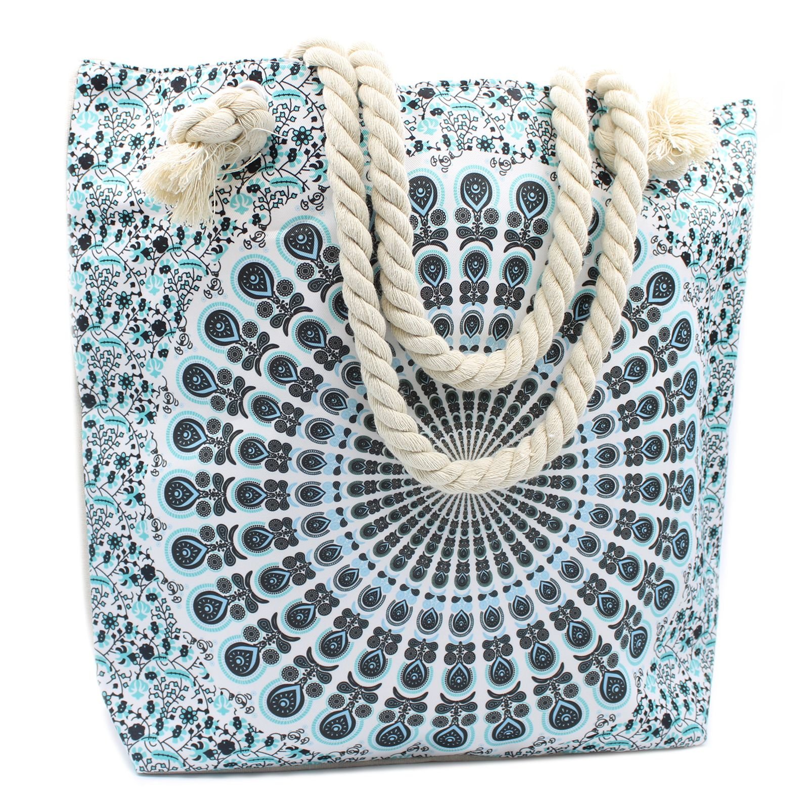 bG9jYWw6Ly9tZWRpYS9IUy8yRC82MFIzMEMxRzZSUzMyREhTLzkxN2FmNjJiLmpwZWc.jpg Ancient Wisdom Rope Handle Mandela Design Bag - Sky Blue - Image 1