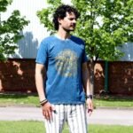 Nomad Sari Unisex Stonewashed Blue Hamsa Cotton T-Shirt (Medium) - Image 3