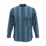 Nomad Sari Men’s Turquoise Bold Stripe Design Grandad Shirt (Large)
