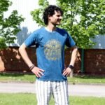 Nomad Sari Unisex Stonewashed Blue Hamsa Cotton T-Shirt (Medium) - Image 2