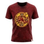 Nomad Sari Unisex Stonewashed Maroon Dragon Mandala Cotton T-Shirt (Large)
