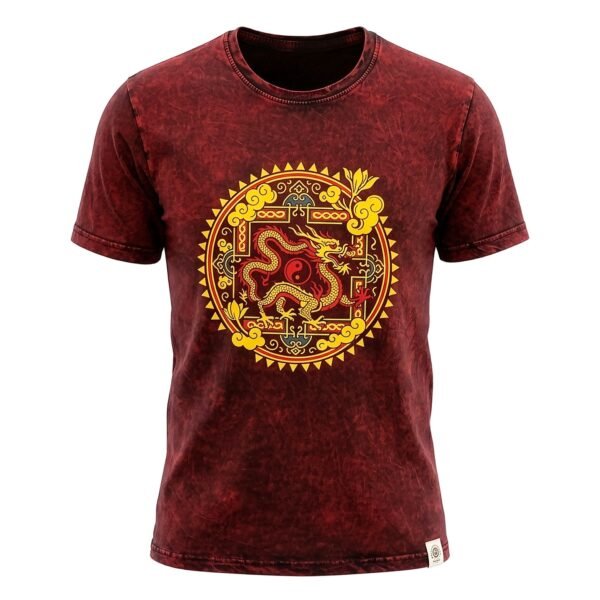 Nomad Sari Unisex Stonewashed Maroon Dragon Mandala Cotton T-Shirt (Large)