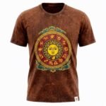 Nomad Sari Unisex Stonewashed Brown Sun & Zodiac Cotton T-Shirt (Medium)