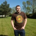 Nomad Sari Unisex Stonewashed Brown Sun & Zodiac Cotton T-Shirt (XL) - Image 4