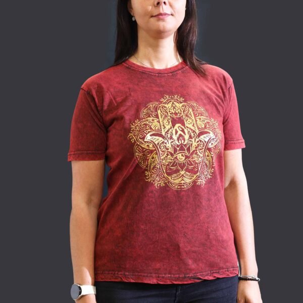 Nomad Sari Unisex Stonewashed Maroon Hamsa Cotton T-Shirt (Medium)