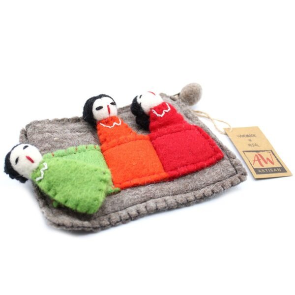 Ancient Wisdom Felt Pouch with 3 Friends Finger Puppets