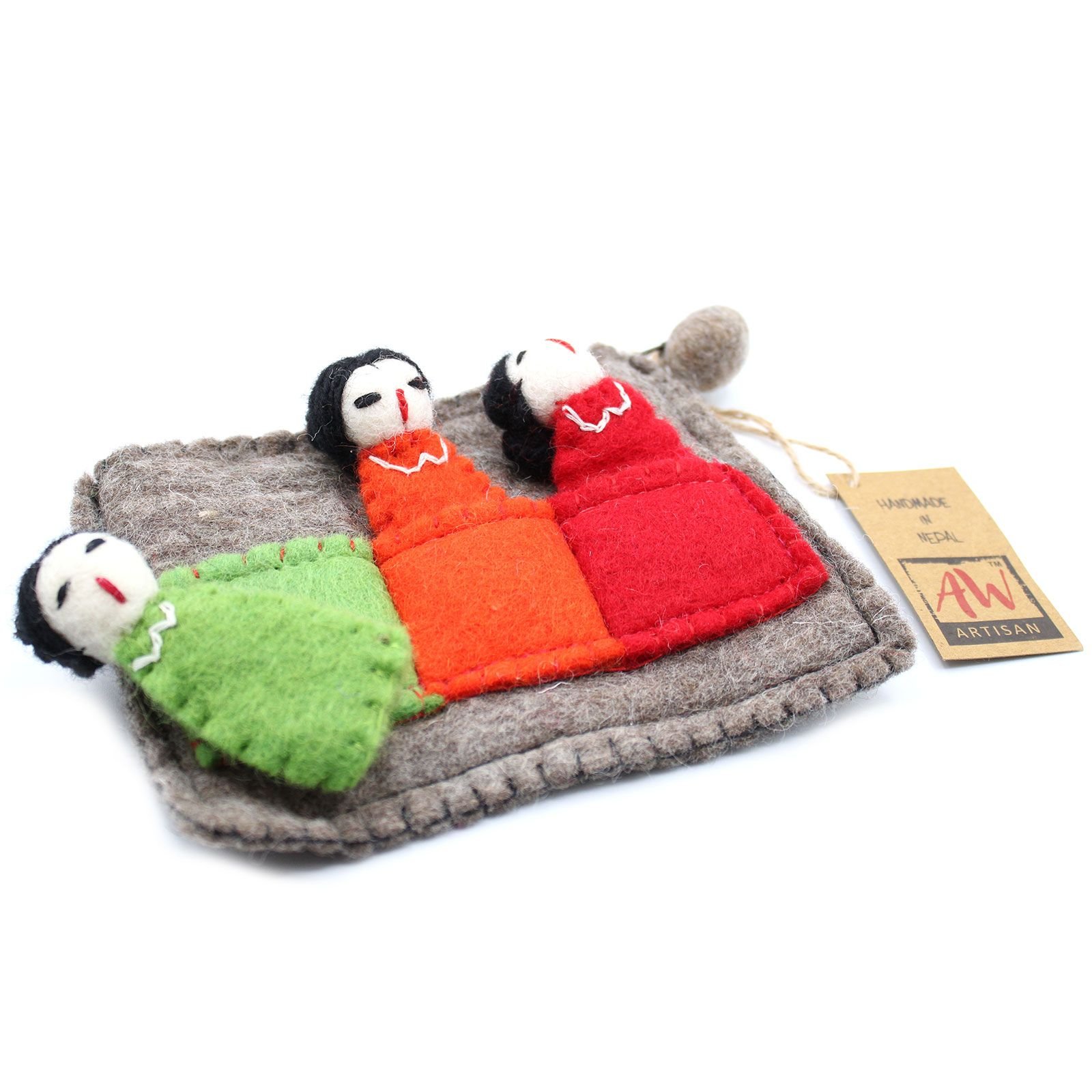 bG9jYWw6Ly9tZWRpYS9TUi9DQy82MFIzMEMxRzZSUjNDQ1NSL2NkYTQxMzUzLmpwZWc.jpg Ancient Wisdom Felt Pouch with 3 Friends Finger Puppets - Image 1