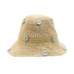 Nomad Sari Beige & Blue Flowers Design Floppy Straw Sun Hat - Image 2