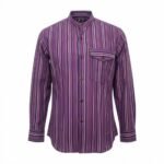 Nomad Sari Men’s Black & Purple Stripe Design Grandad Shirt (XL)