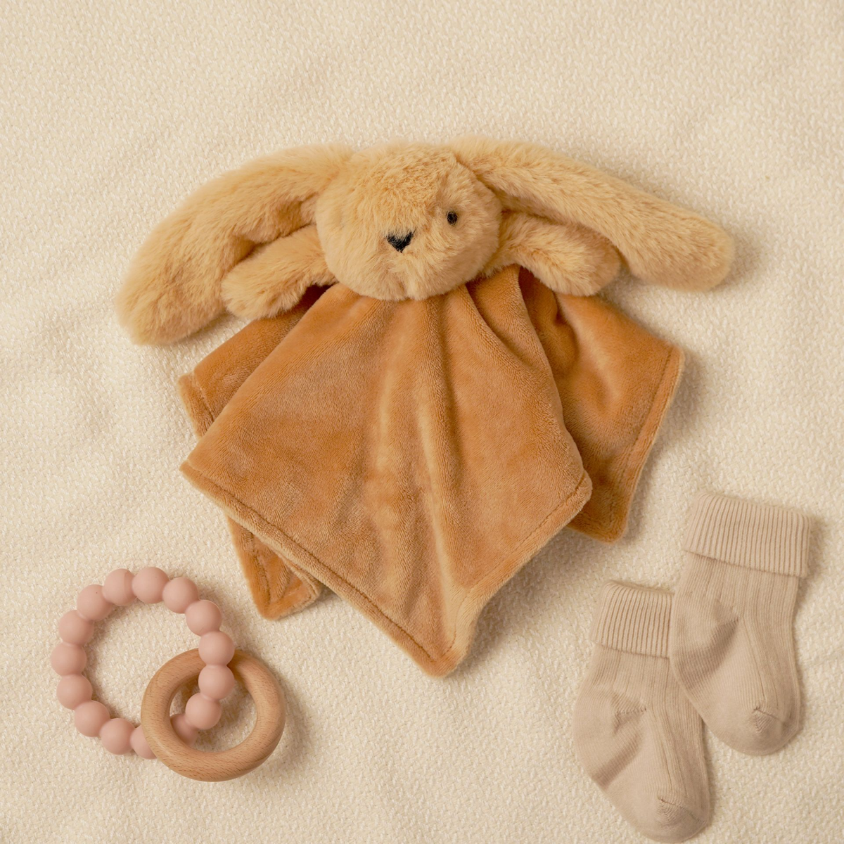 main-119.png Softies Oatey The Light Brown Plush Bunny Baby Comforter - Image 1