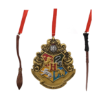 Harry Potter Set of 3 Resin Wand, Crest & Broom Christmas Tree Decorations