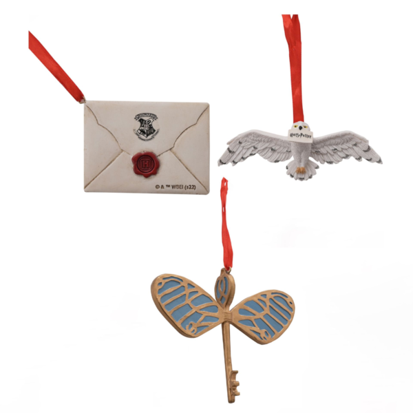 Harry Potter Set of 3 Resin Christmas Tree Decorations - Letter, Owl & Key