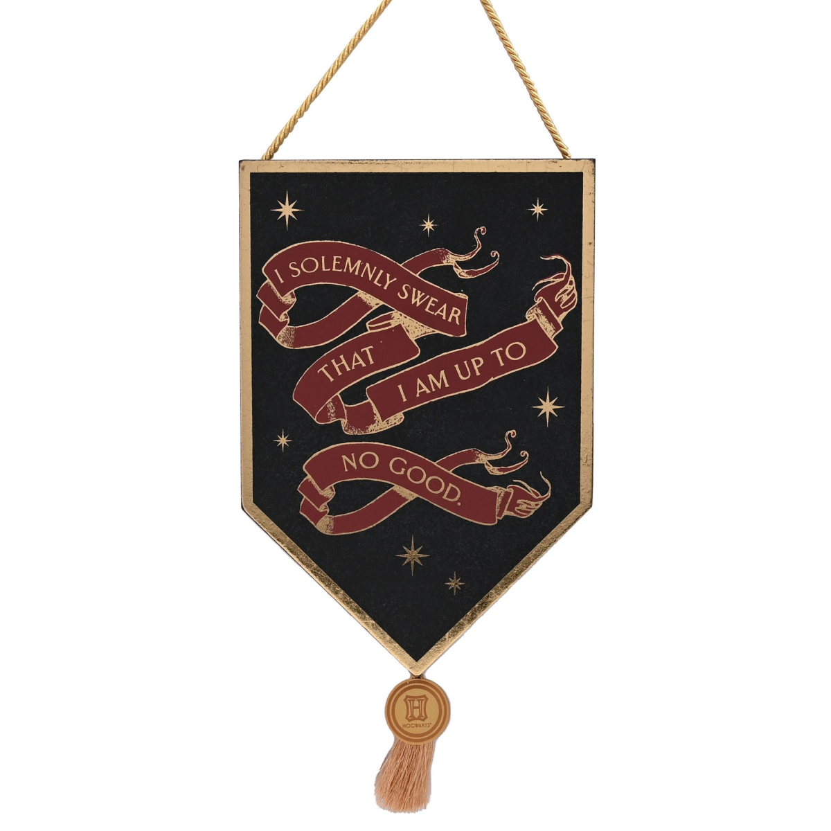 main-57.png Harry Potter Alumni Black & Gold Wooden Hanging Pendent – I Solemnly Swear - Image 1