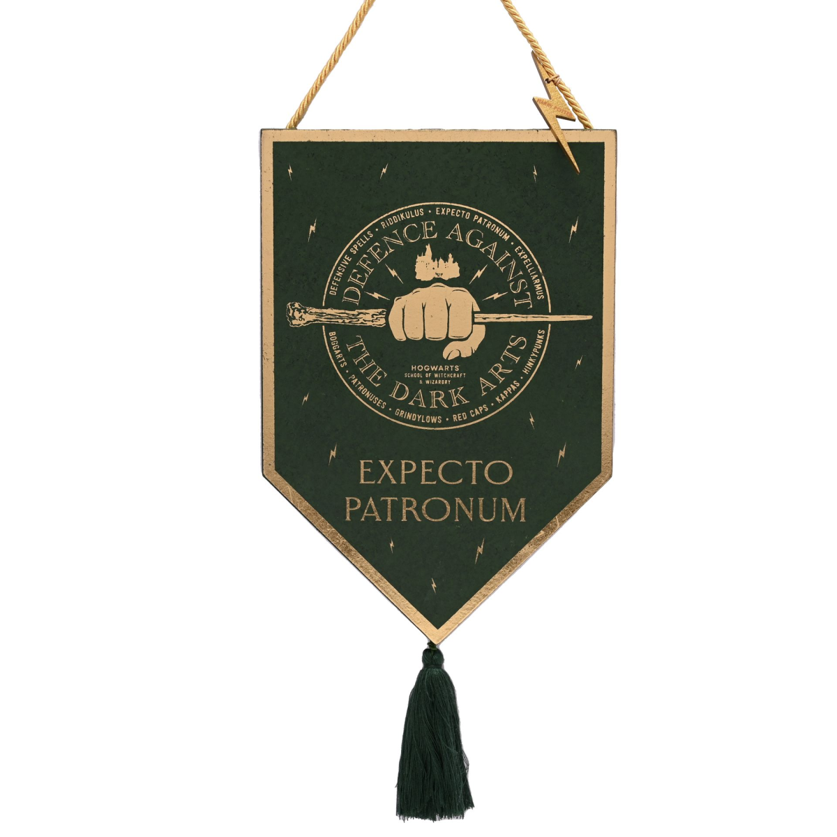 main-68.png Harry Potter Alumni Green & Gold Hanging Wooden Pendent - Expecto Patronum - Image 1