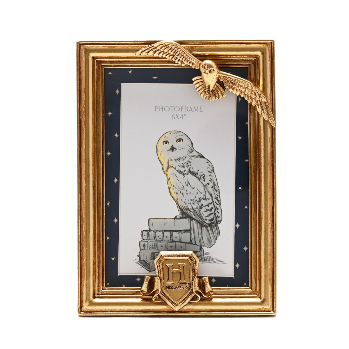 main-76.png Harry Potter Alumni 4" x 6" Portrait Gold Resin Photo Frame - Hedwig - Image 1