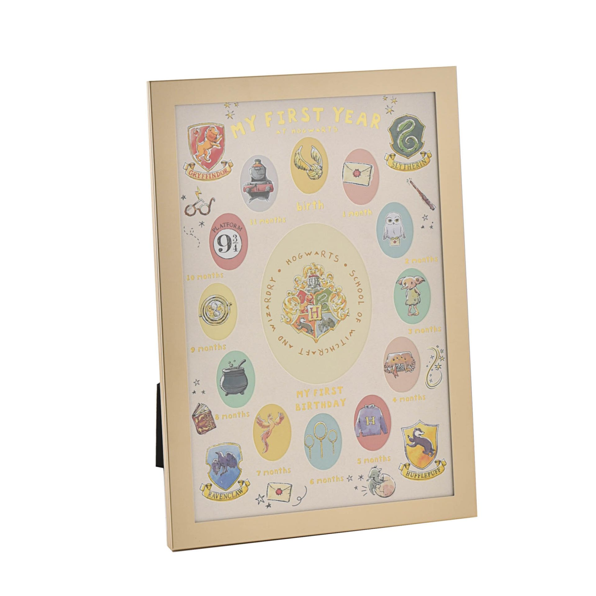 main-84.png Harry Potter Charms Design 'My First Year' Multi App Gold Finish Aluminium Photo Frame - Image 1